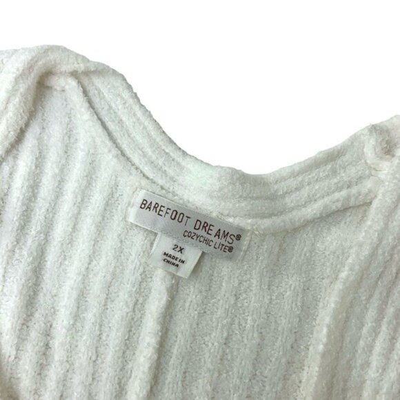 Barefoot Dreams Cozychic Lite Ribbed Cardigan Sweater in White - Picture 4 of 6
